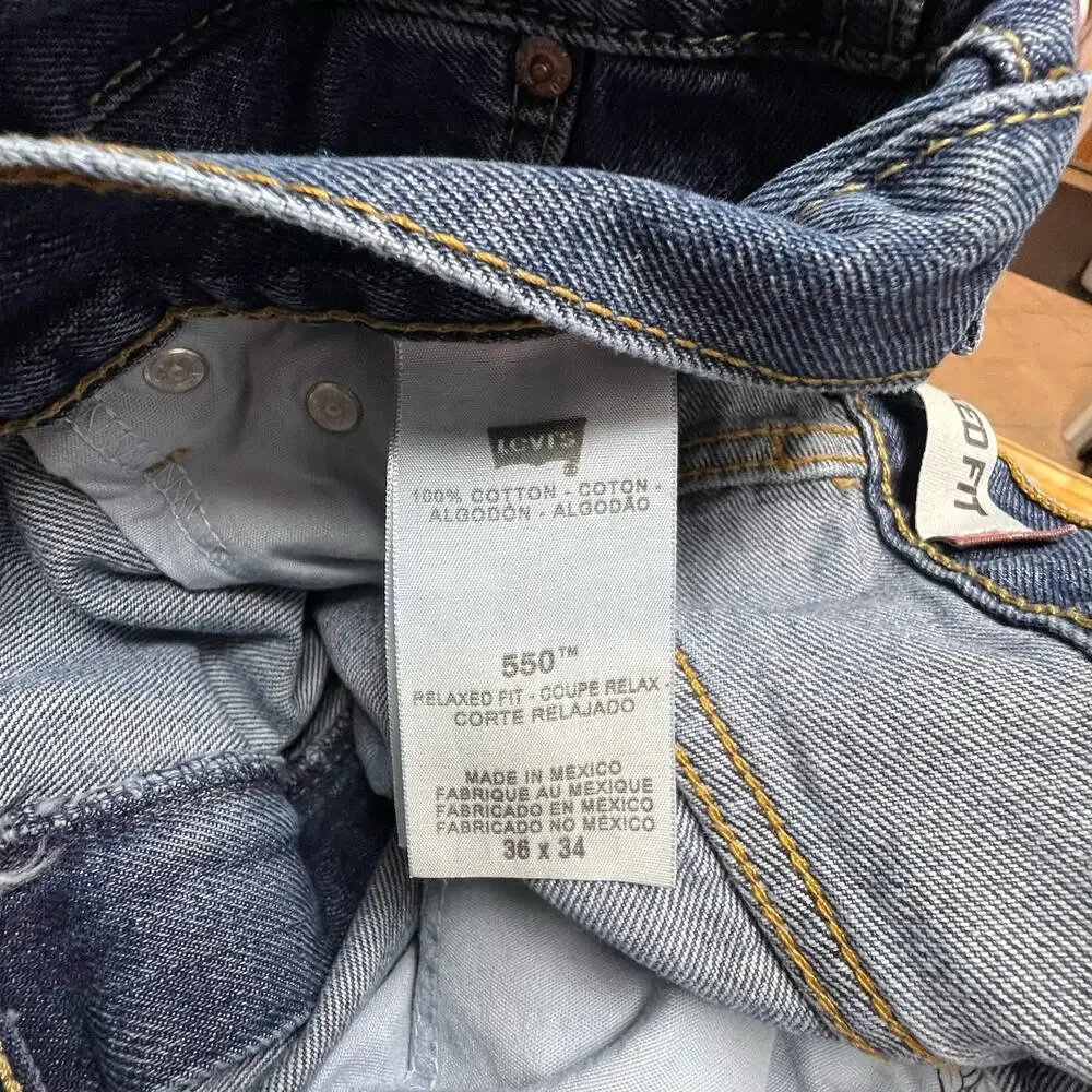 Levis Mens 550 Relaxed Fit Size 36 x 34 Medium Wash Denim Jeans 100% Cotton